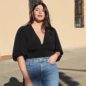 NWT Express Deep V-Neck Balloon Sleeve Thong Body Suit -  Size Large